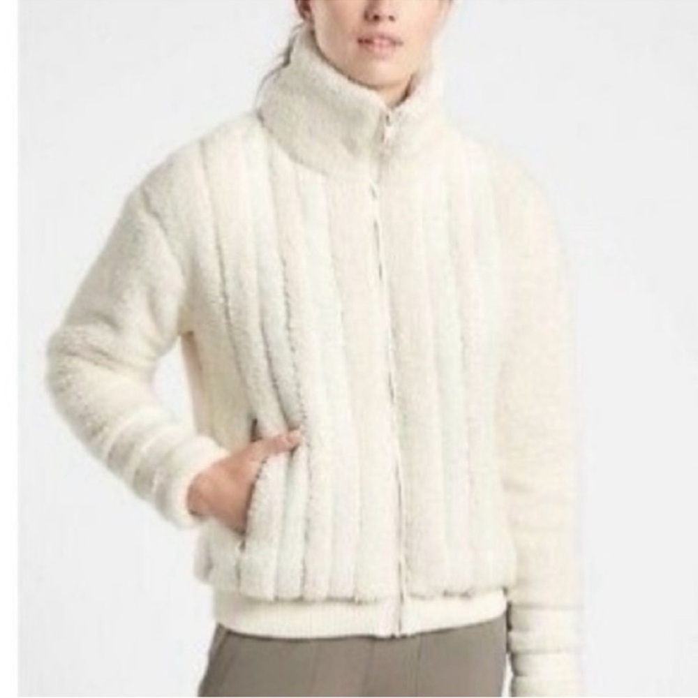 Athleta Willow Fleece Sherpa Full Zip Jacket Ivory XL